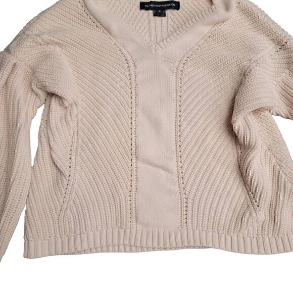 French Connection Neutral Off White  Cream Chunky Blousy Cropped Cotton Sweater - Picture 4 of 7